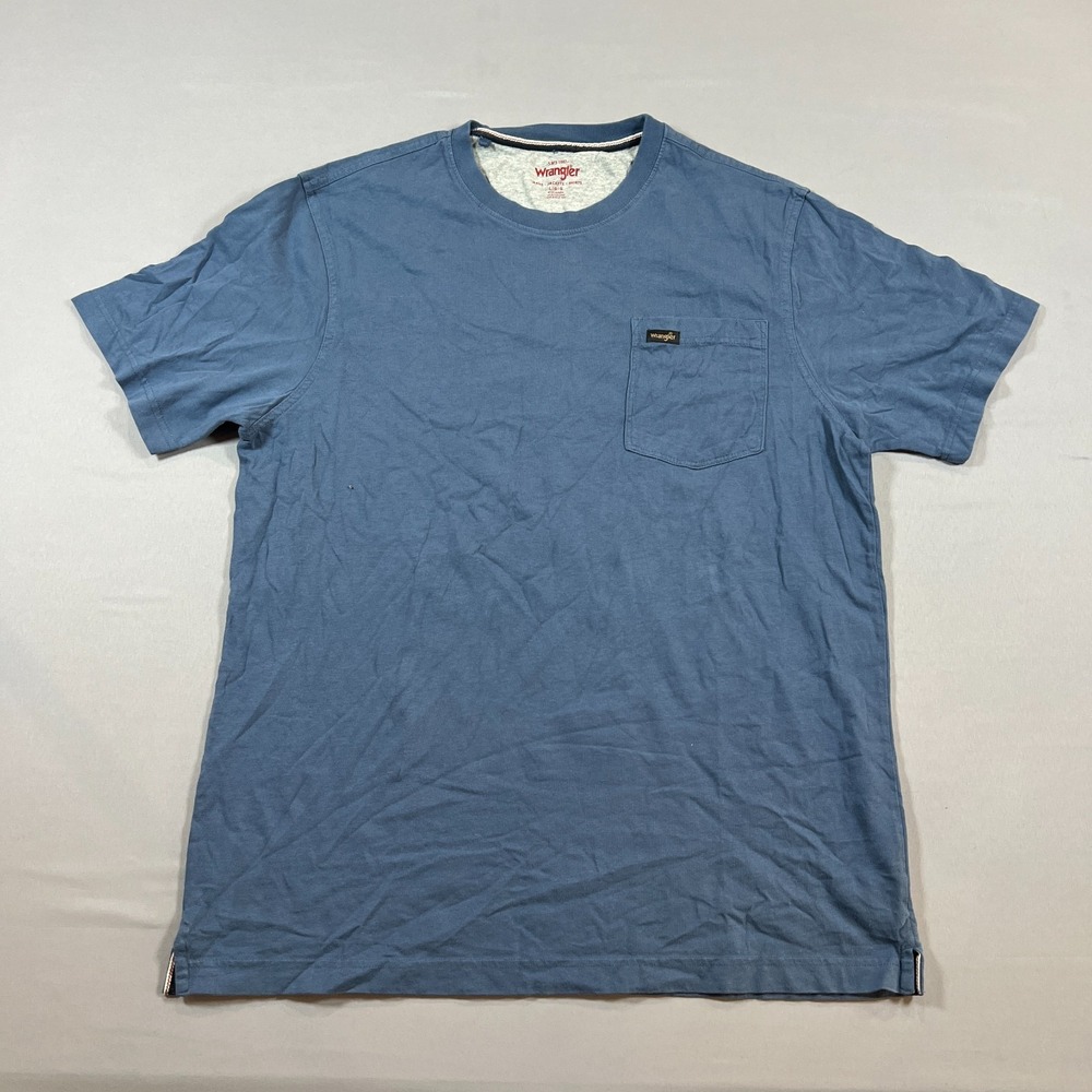 Wrangler Pocket Tee Mens Large Slate Blue Cotton Short Sleeve Crew Neck Workwear